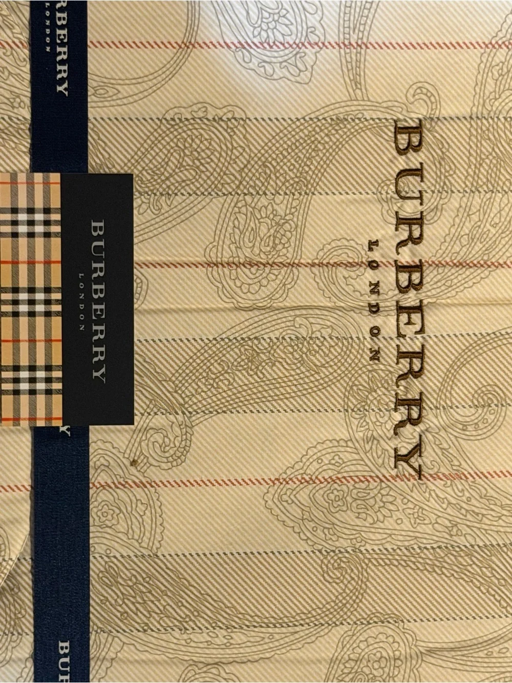 Burberry Cream and Gray Paisley Stripe Blanket NIB